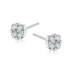 White Gold Floral 0.54ct Diamond Stud Earrings Side View