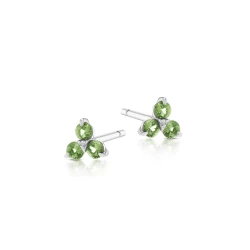 White Gold Triangle Peridot & Diamond Stud Earrings side view