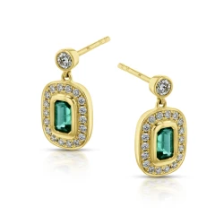 Yellow Gold 0.56ct Emerald & Diamond Drop Earrings Side