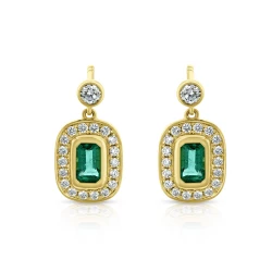 Yellow Gold 0.56ct Emerald & Diamond Drop Earrings