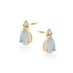 Yellow Gold 1.40ct Pear Opal and Diamond Earrings side view