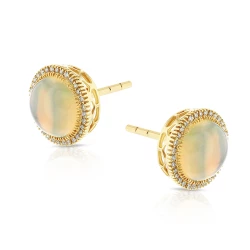 Yellow Gold 2.01ct Oval & Diamond Stud Earrings Side View