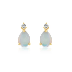 Yellow Gold1.40ct Pear Opal and Diamond Earrings