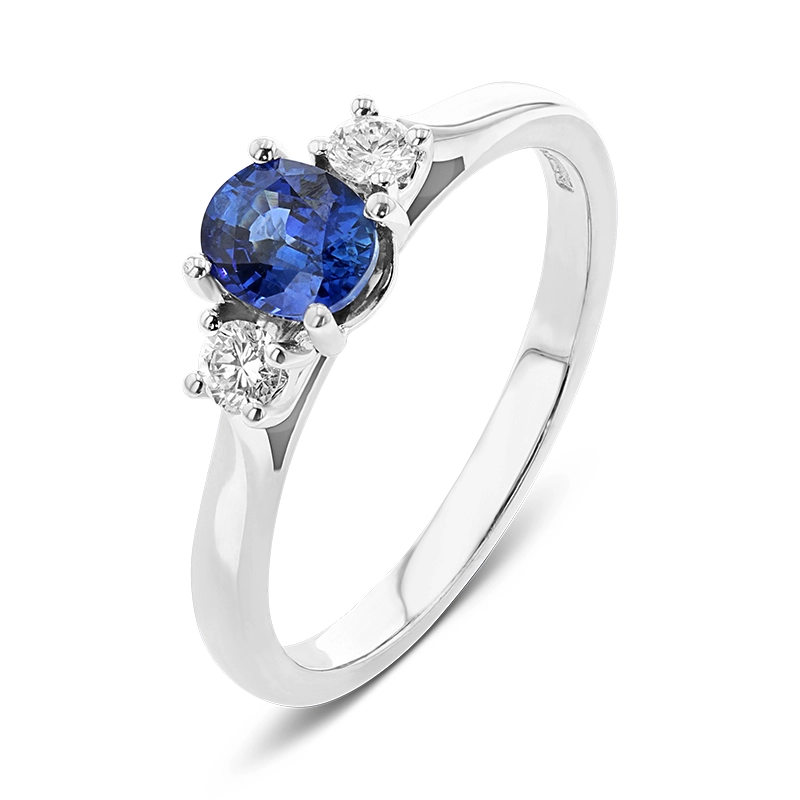 18ct White Gold Trilogy Ring with an 0.70ct Oval Cut Sapphire ...