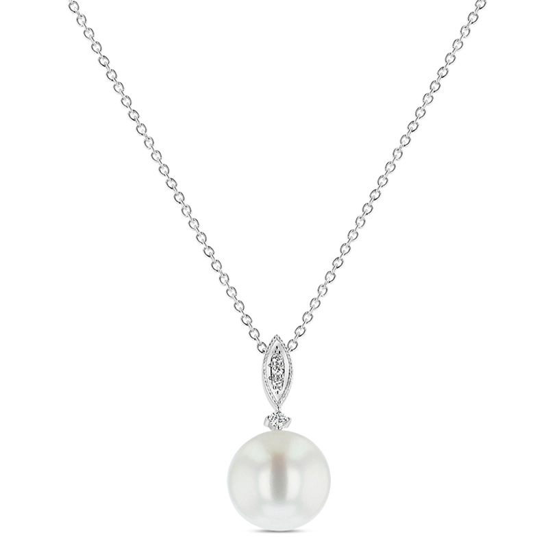 9ct White Gold Freshwater Pearl & Diamond Pendant | Products | Baker ...