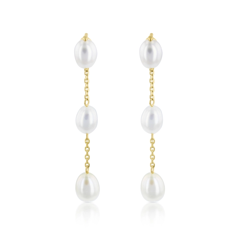 9ct Yellow Gold Freshwater Pearl Chain Drop Earrings | Products | Baker ...