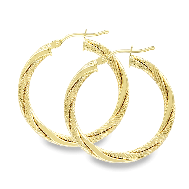 9ct Yellow Gold 27mm Rope & Plain Strand Hoop Earrings | Products ...