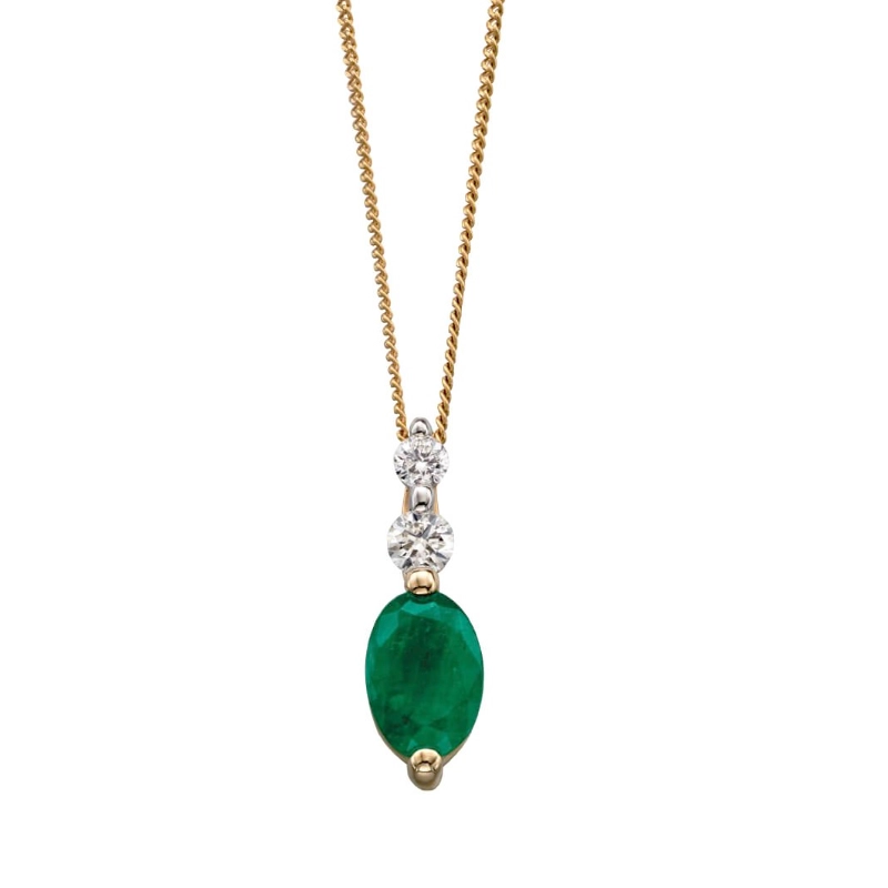 9ct Yellow Gold Oval Emerald & Diamond Pendant | Products | Baker ...