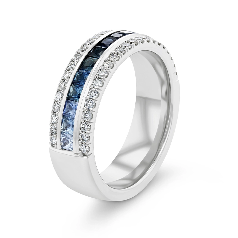 Platinum Ombre Sapphire & Diamond Ring 