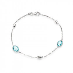 9ct White Gold Blue Topaz & Marquise Bead Bracelet