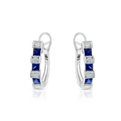 18ct White Gold 0.48ct Sapphire & Diamond Hoop Earrings