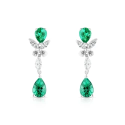 18ct White Gold 1.22ct Emerald & Diamond Butterfly Drop Earrings