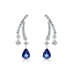 18ct White Gold Curved 0.99ct Sapphire & Diamond Earrings