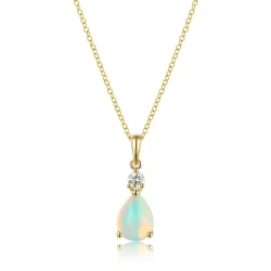 18ct Yellow Gold 0.70ct Pear Opal & Diamond Necklace