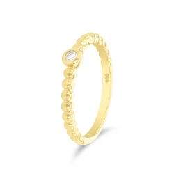 18ct Yellow Gold Beaded 0.04ct Diamond Ring