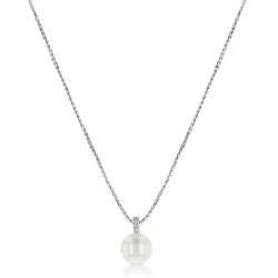 9ct White Gold Freshwater Pearl & Diamond Bar Pendant