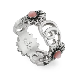 Gucci GG Marmont Pink Flower Silver Ring