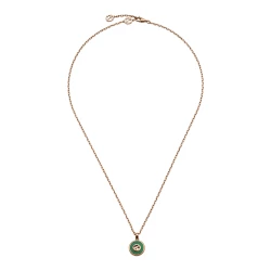 Gucci Interlocking Rose Gold Green Agate Diamond Necklace