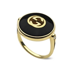 Gucci Interlocking Yellow Gold Onyx Ring