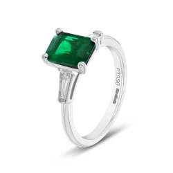 Platinum 1.15ct Emerald & Diamond Trilogy Ring